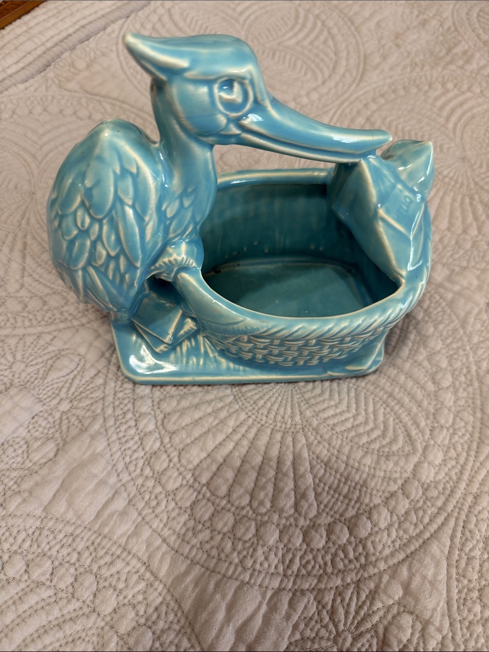 Vintage McCoy Pottery Stork Planter Turquoise Blue 50’s/60’s